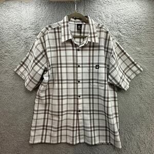 VTG Low Rider Men's XL Brown White Plaid Shirt Button Up Short Sleeve OG Homie